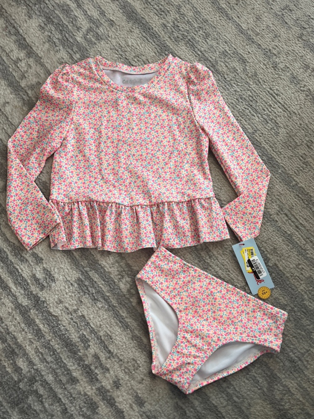 Cat & Jack Pink Floral Long-Sleeve Peplum Rashguard Swim Set